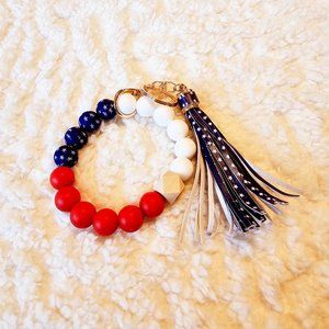 5/$25 Patriotic Wristlet Keychain with Silicone Beads and a Leather Tassel